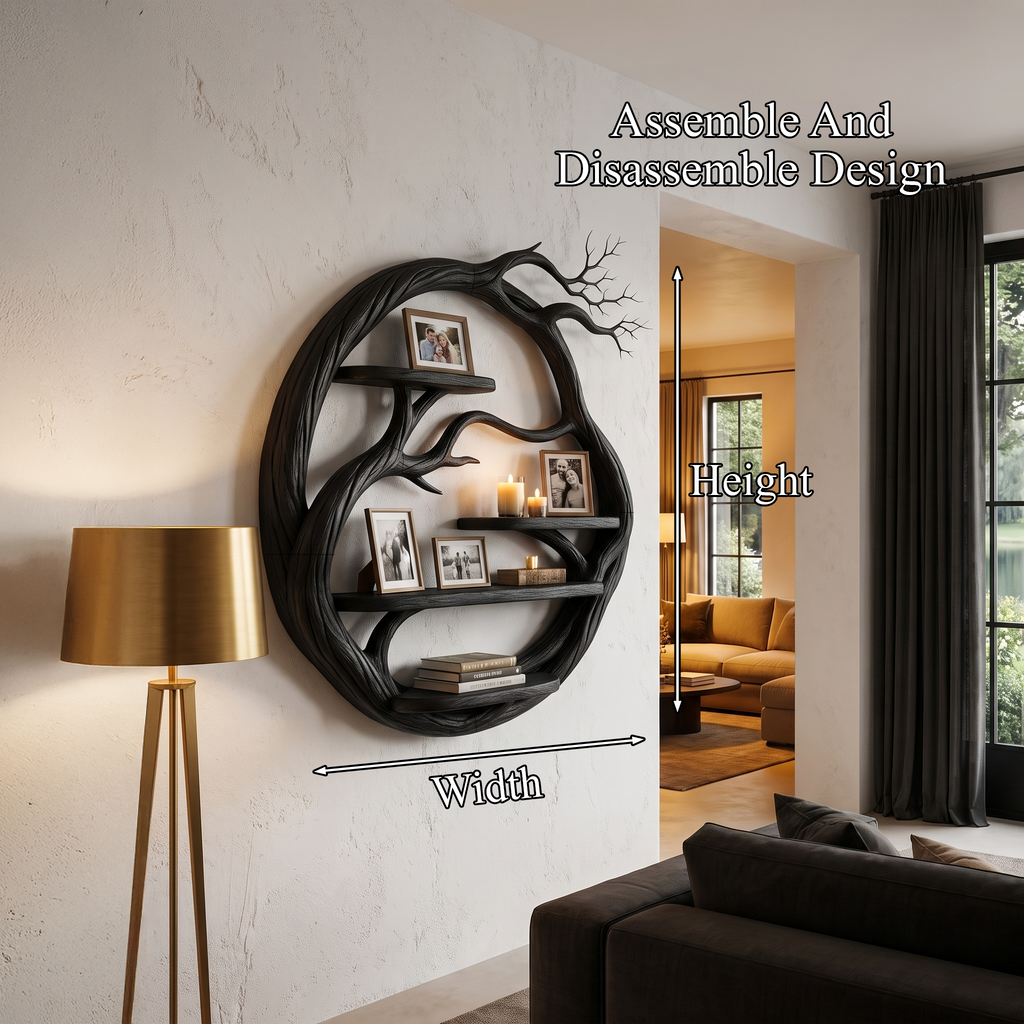 Organic Floating Shelf with Circular Tree Branch Design, solid wood, built to order, view 8