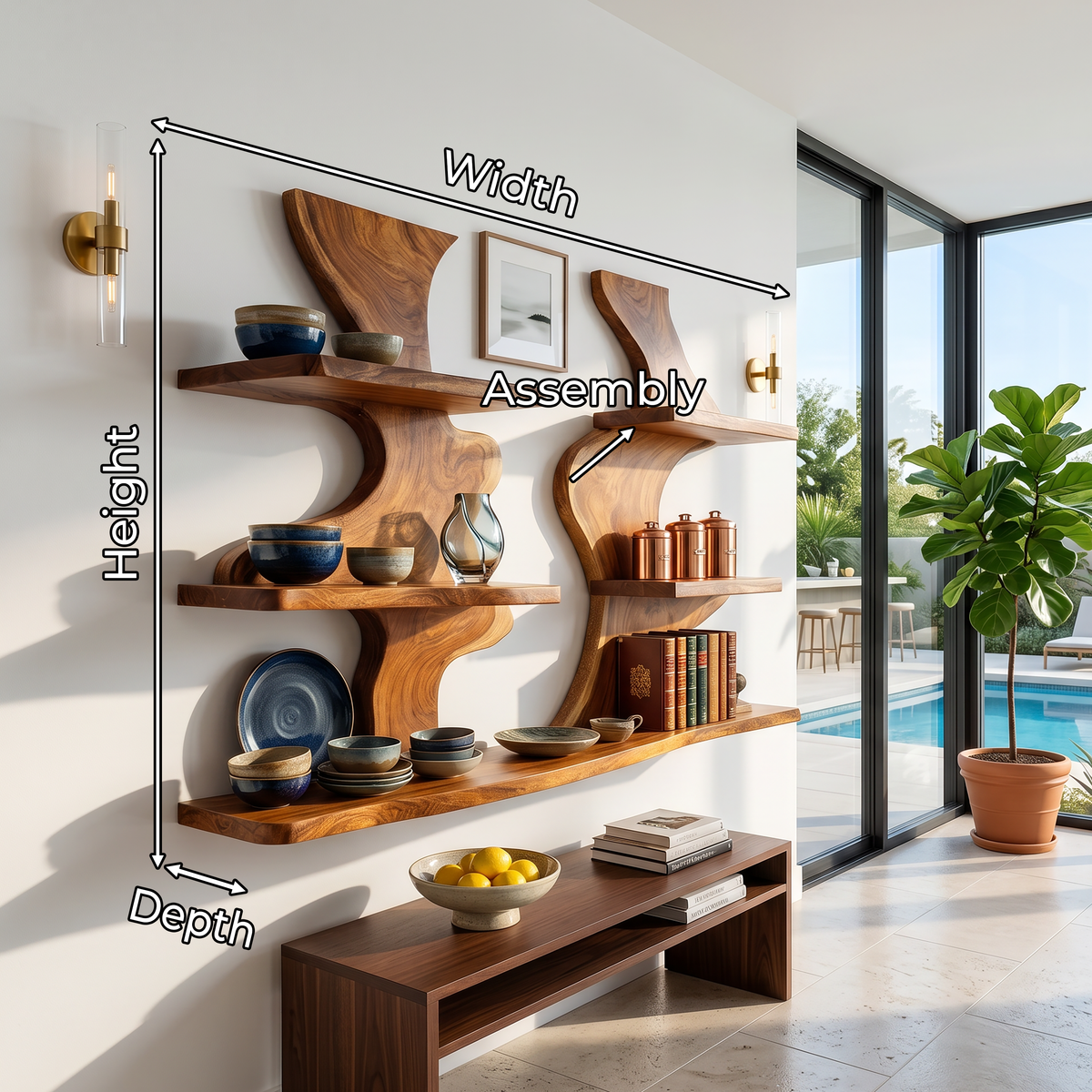 Organic Modern Decorative Wall Shelves, solid wood, built to order, view 8