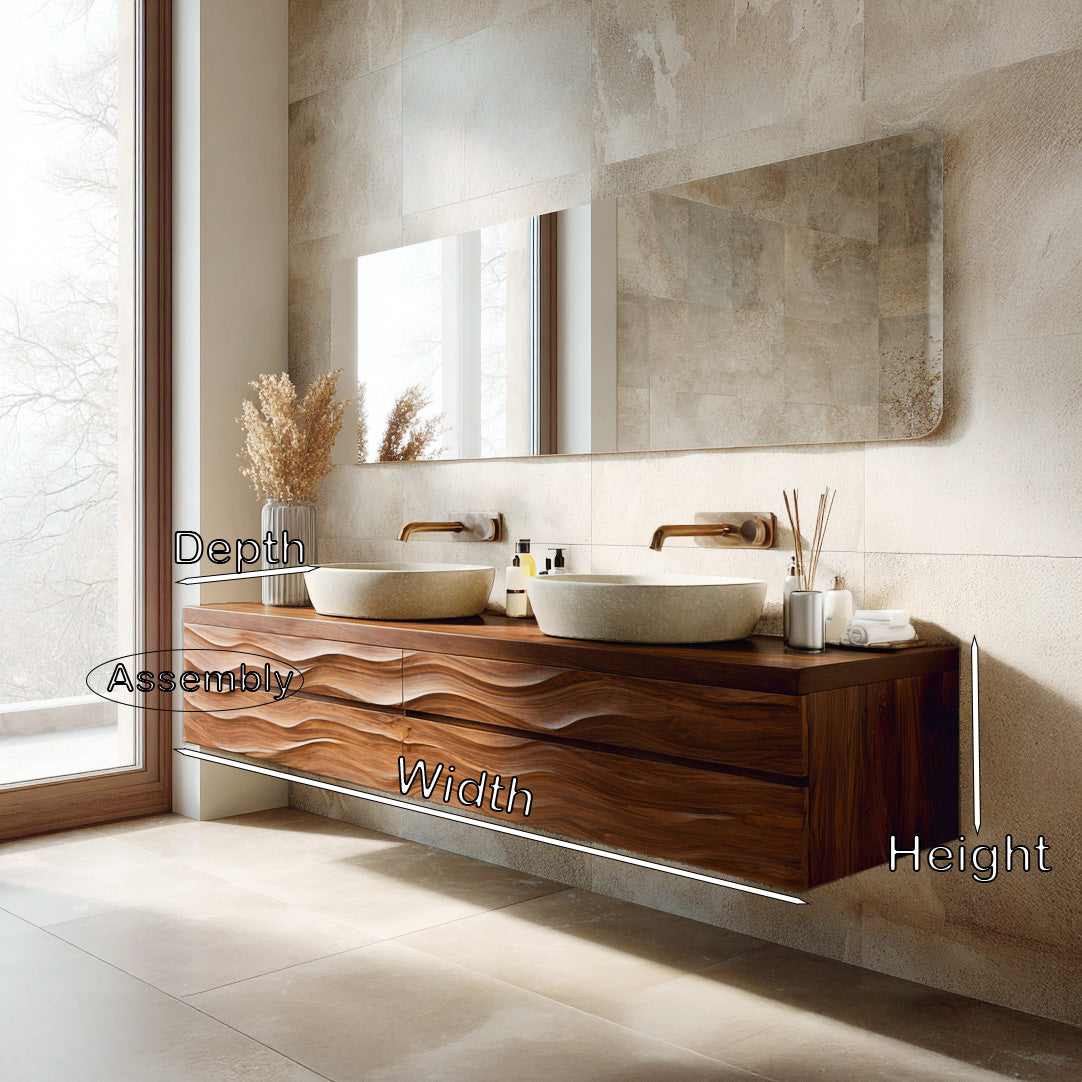 Modern Floating Bathroom Vanity with Wave Texture, solid wood, built to order, view 8
