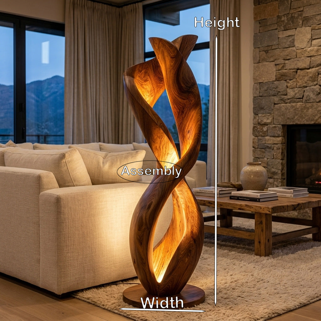 Twisted Floor Lamp with Sculptural Form, solid wood, built to order, view 8