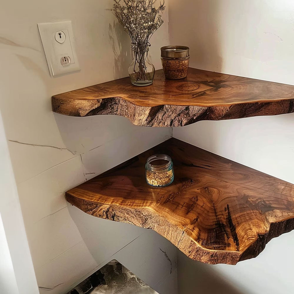 Floating Corner Shelves Decorations, solid wood, built to order