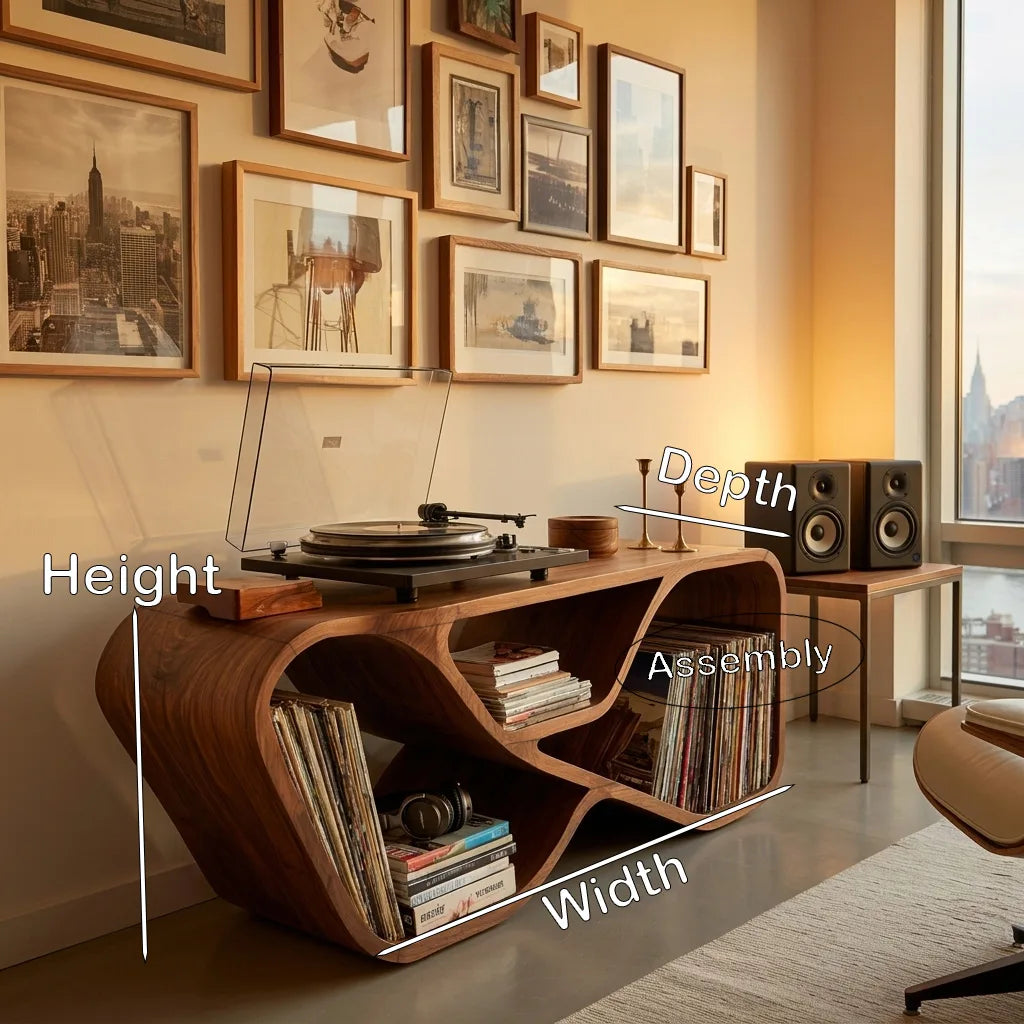 Organic Record Player Cabinet with Curved Shelving, solid wood, built to order, view 8