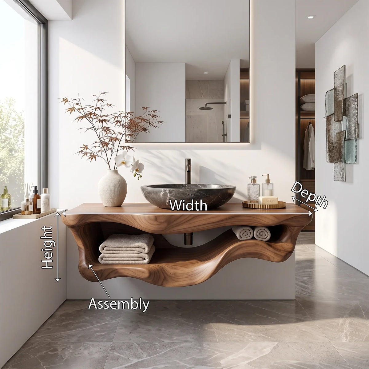 Organic Sculptural Wood Bathroom Vanity Spa Bathroom, solid wood, built to order