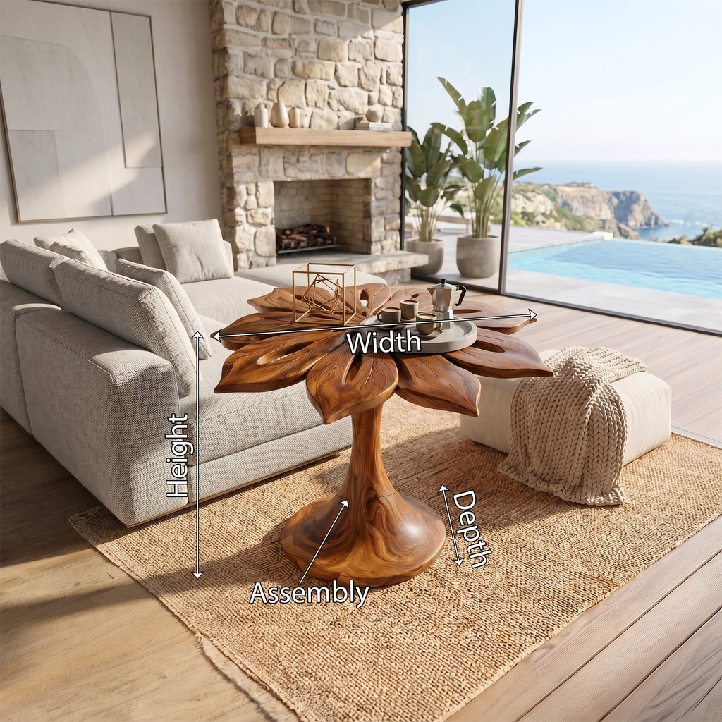 Organic Leaf Top Accent Table Living Room, solid wood, built to order, view 8
