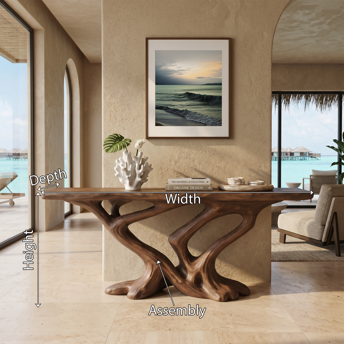 Contemporary Infinity Console Table Entryway, solid wood, built to order, view 8