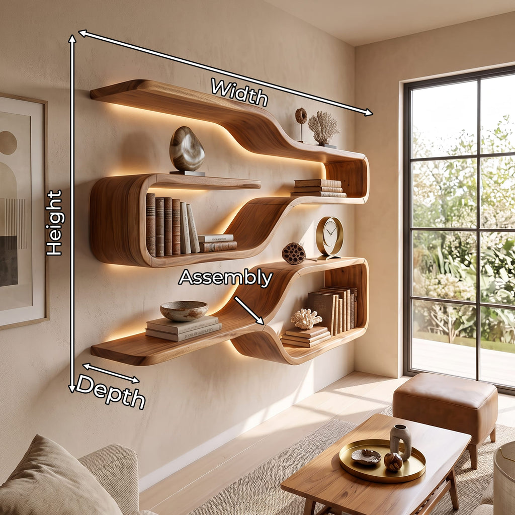 Mid Century Live Edge Wood Shelves, solid wood, built to order