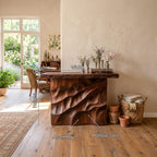 Mid Century Carved Display Table, solid wood, built to order