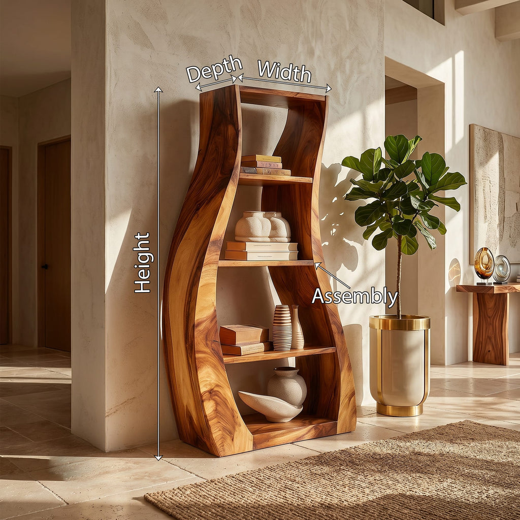 Minimalist Sculpted Accent Shelf with Flowing Silhouette, solid wood, built to order