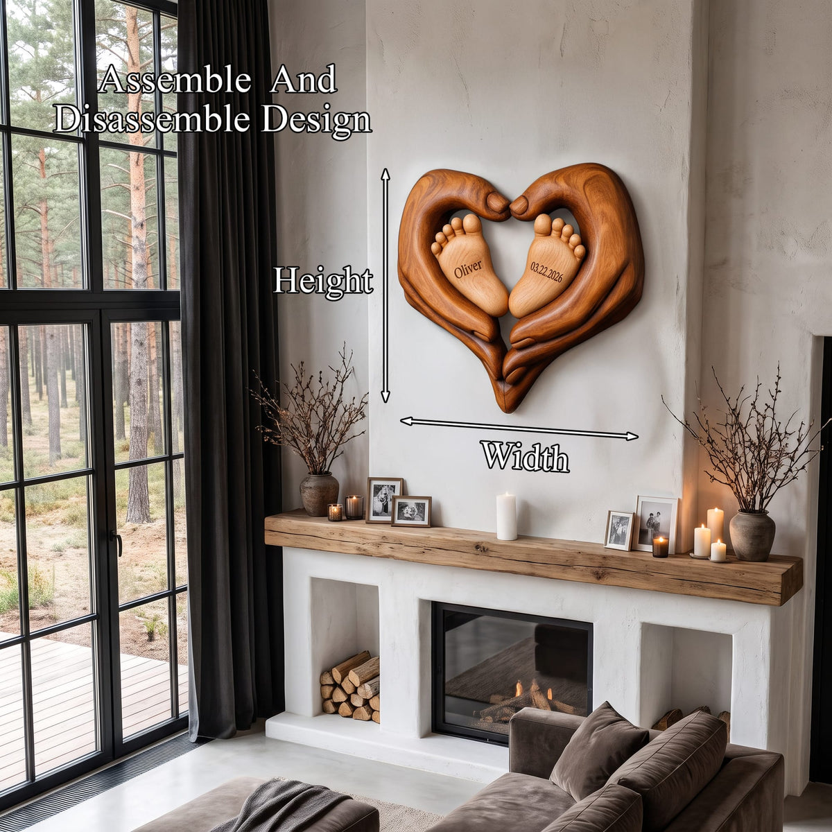 Contemporary Personalized Baby Wall Decor with Sculptural Baby Feet Design, solid wood, built to order