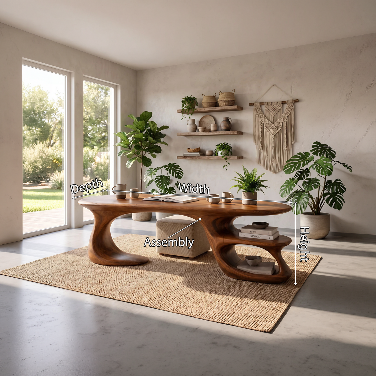 Modern Curved Shelf Desk Home Office Apartment, solid wood, built to order, view 8