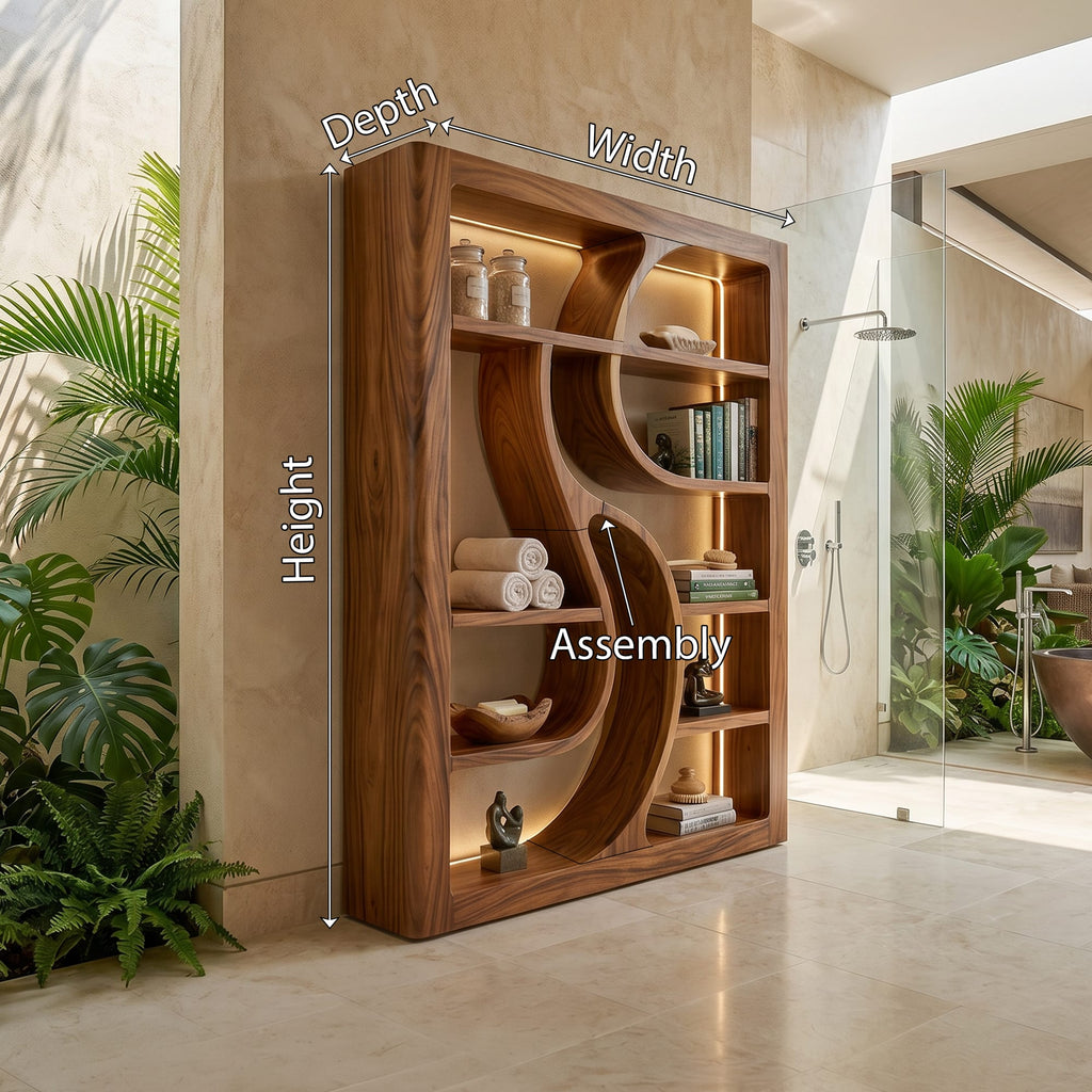 Wooden Bookshelf Featuring Ambient LED Shelving, solid wood, built to order
