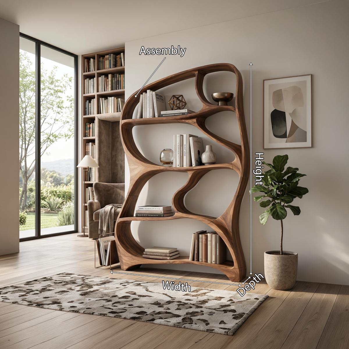 Organic Wall Bookcase, solid wood, built to order, view 8