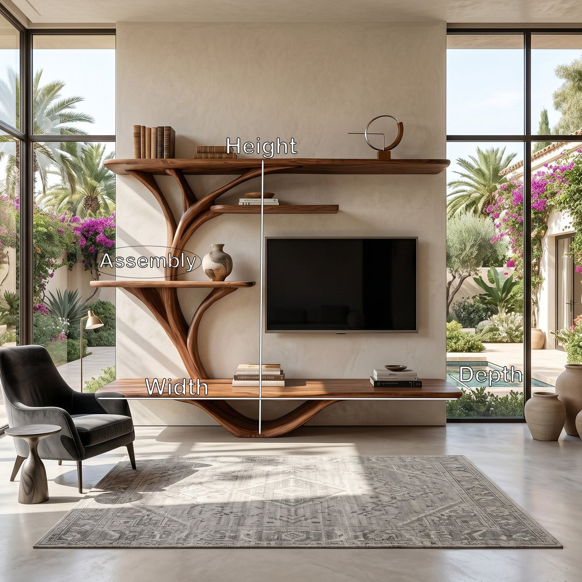 Organic TV Stand with Sculptural Branch Shelves, solid wood, built to order, view 8