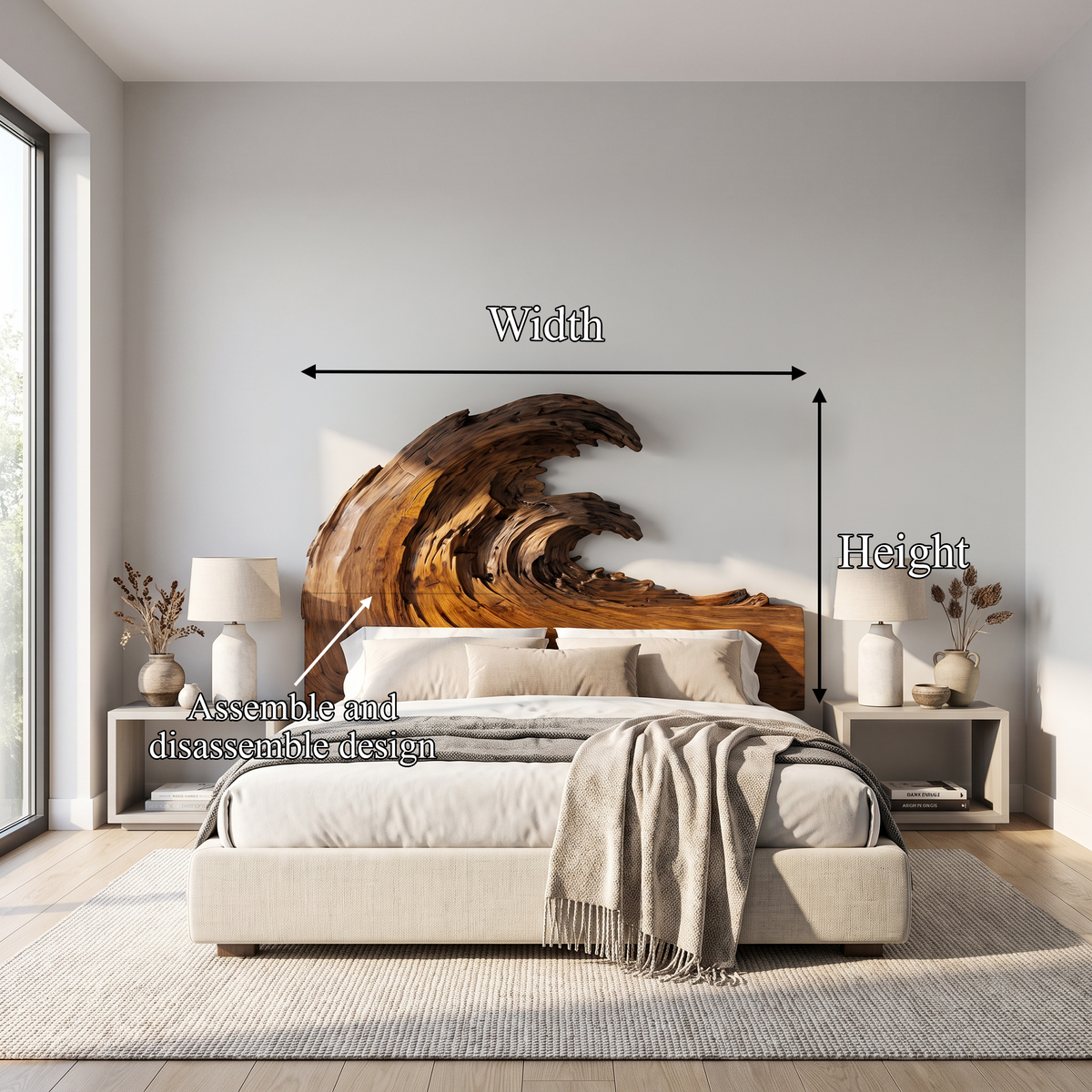 Organic Flowing Grain Headboard Wooden Bed Headboard, solid wood, built to order, view 8