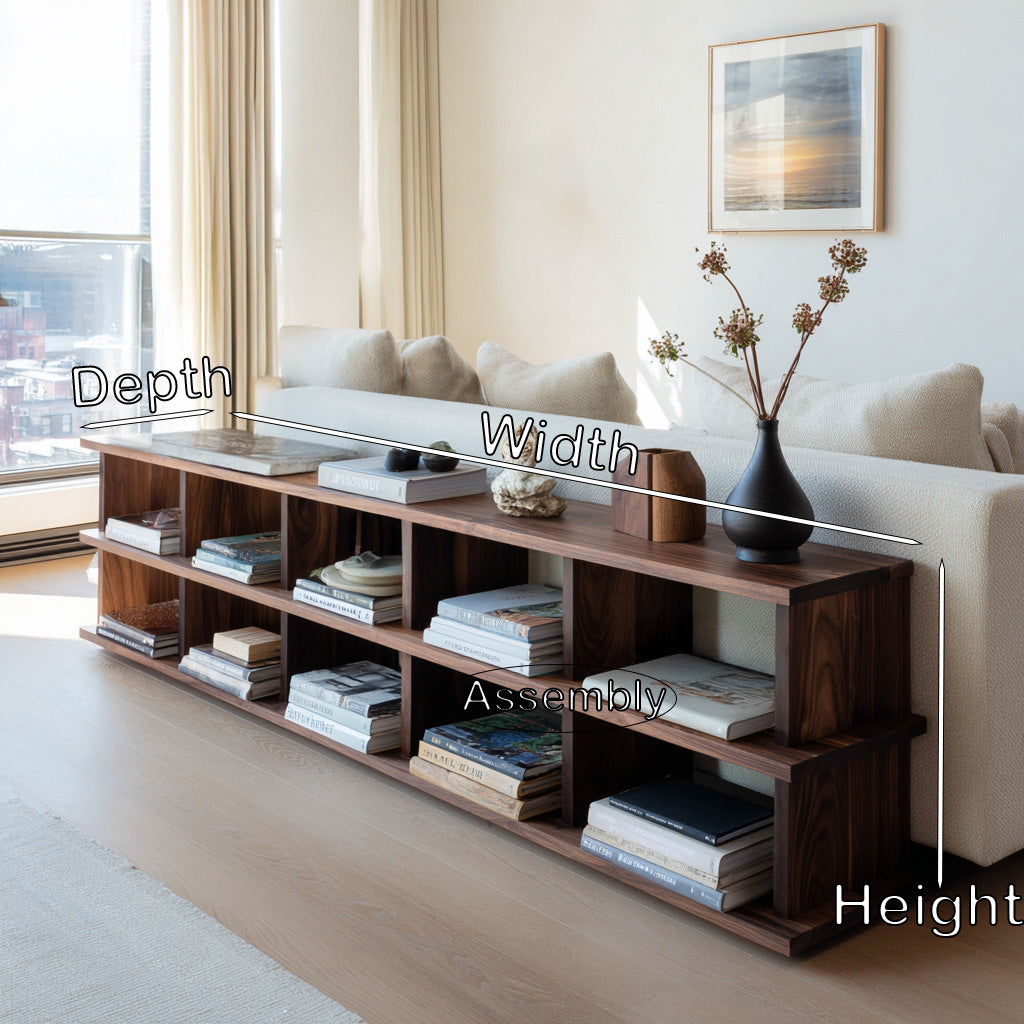 Modern Long Wooden Bookshelf for Living Room Storage, solid wood bookcase