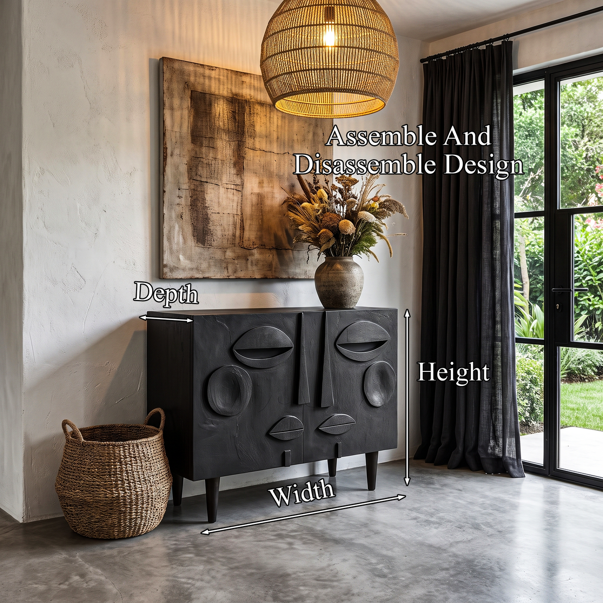 Modern Accent Cabinet with Abstract Face Design, solid wood, built to order, view 8