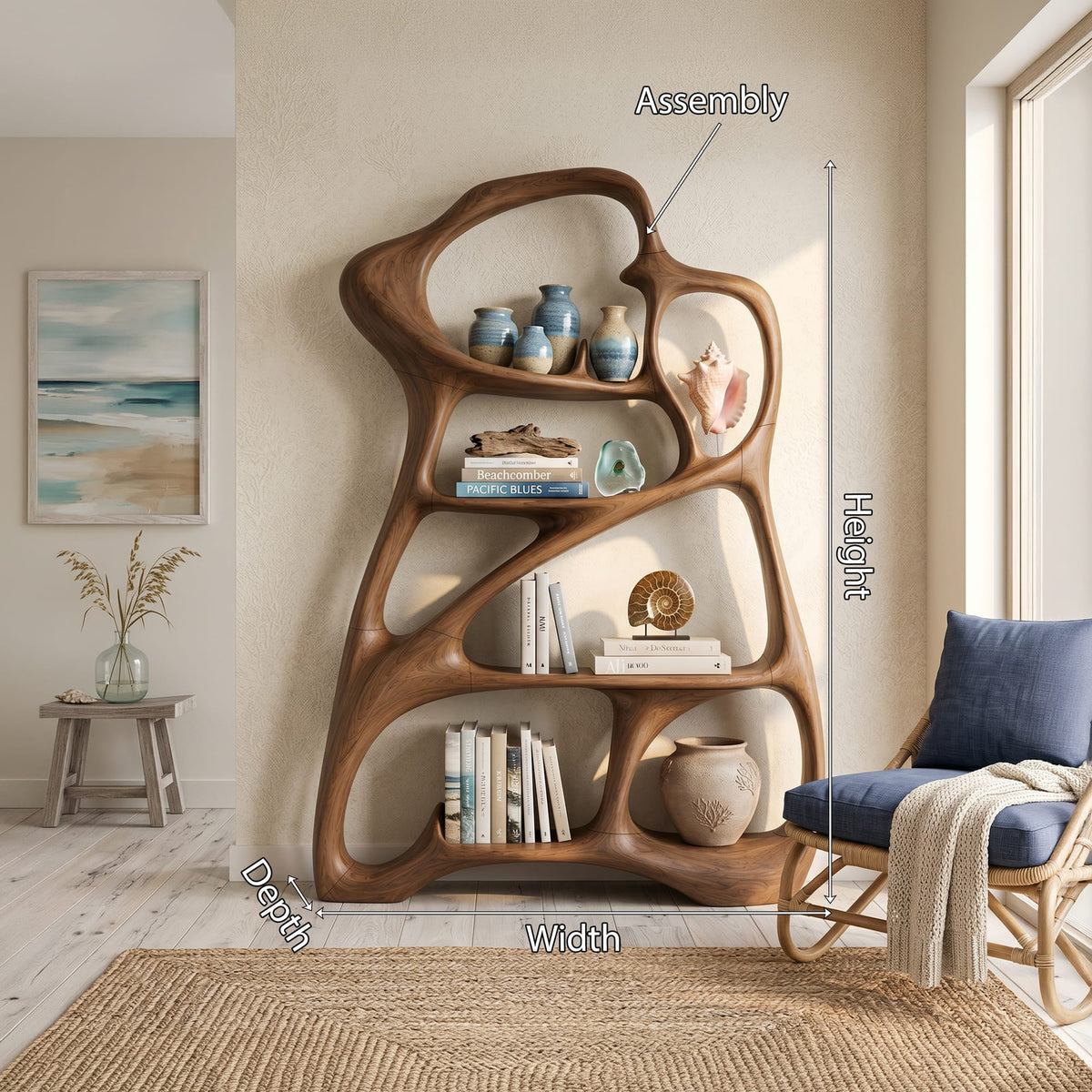 Organic Reading Corner Bookcase, solid wood, built to order