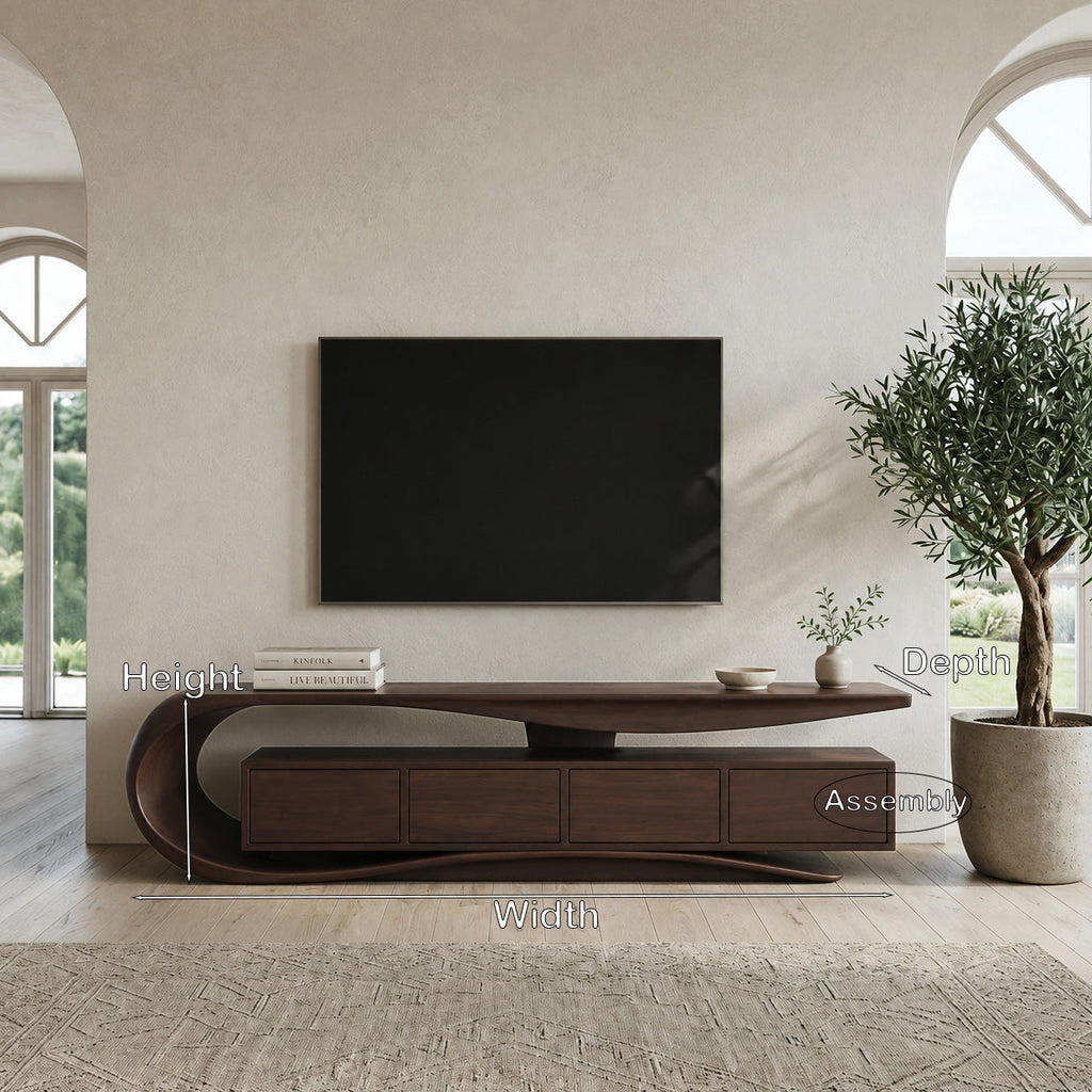 Contemporary Wave TV Console, solid wood, built to order, view 8