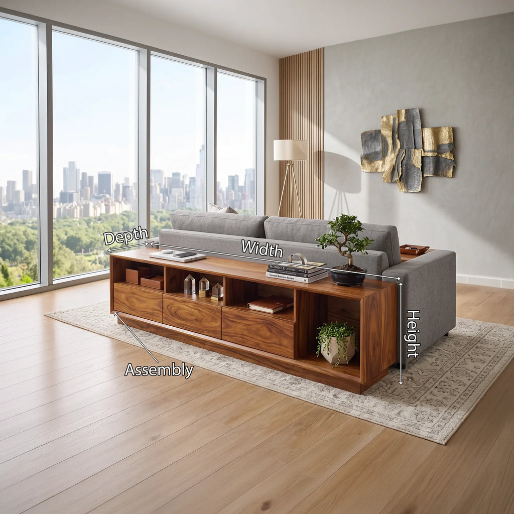 Minimalist Long Console Table, solid wood, built to order, view 8