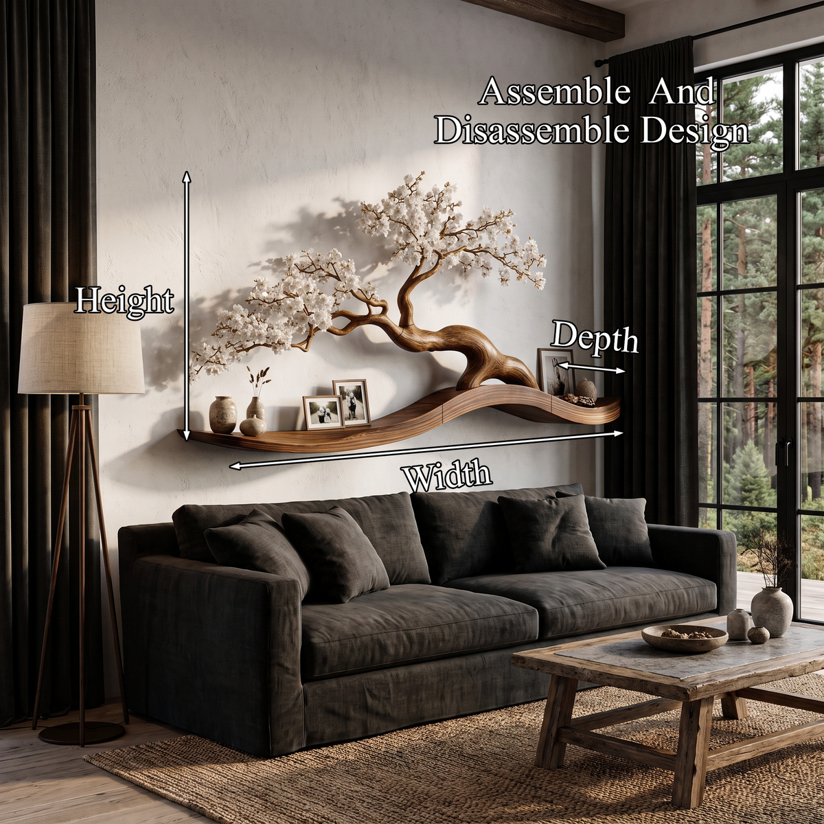 Organic Wall Mounted Shelf with Sculptural Tree Branch Design, solid wood, built to order, view 8