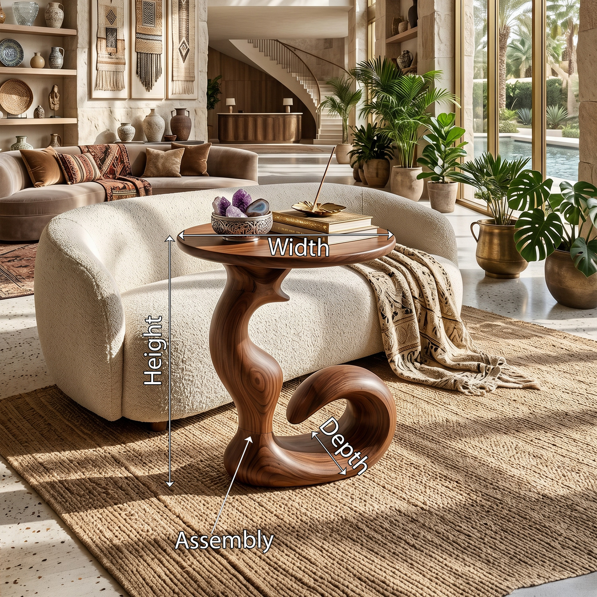 Organic Sculptural Side Table Living Room, solid wood, built to order, view 8
