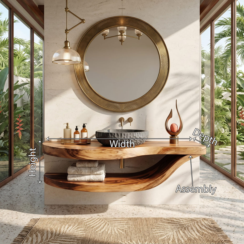 Open Shelf Vanity Cabinet Resort Suite, solid wood, built to order