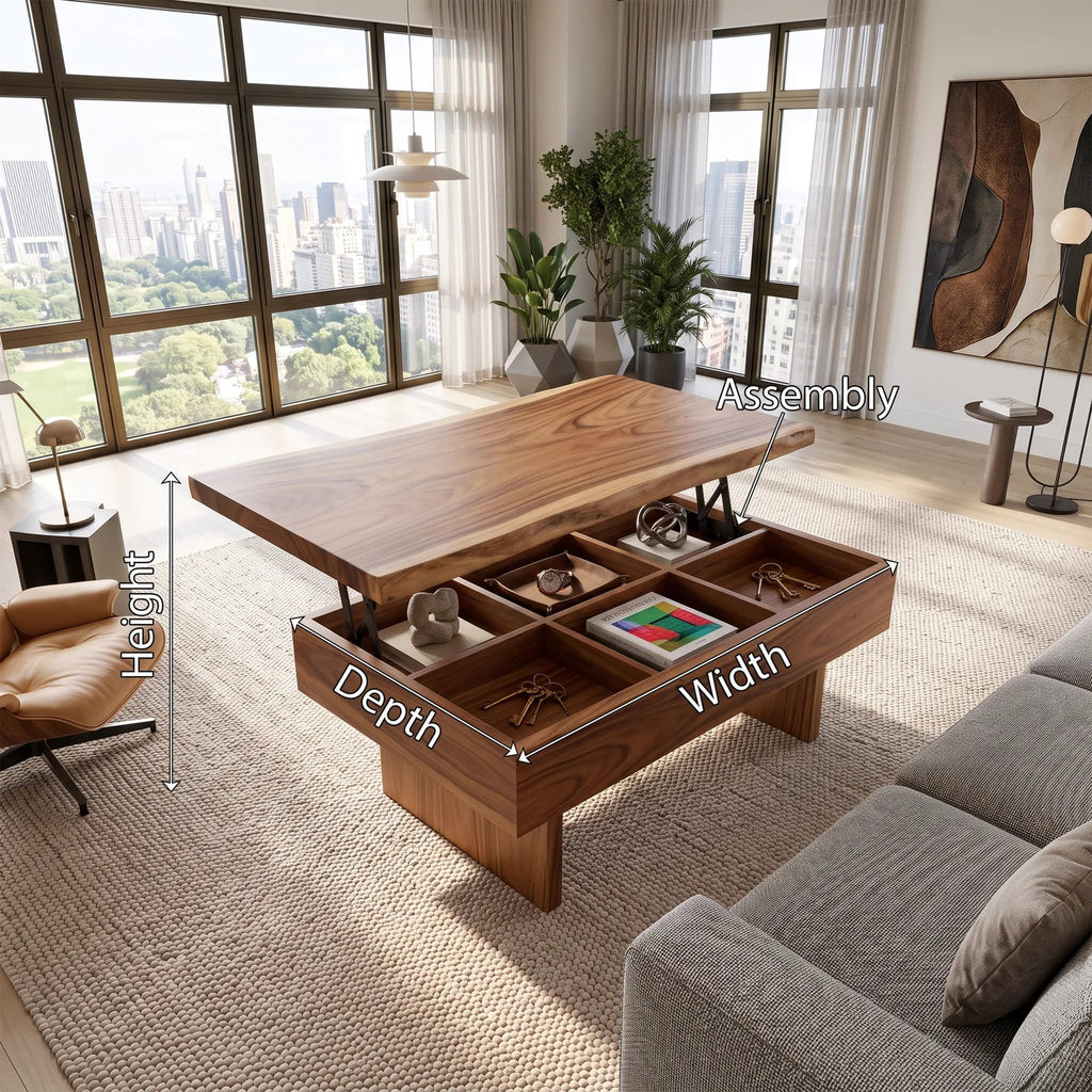Contemporary Storage Lift Top Coffee Table City Apartment, solid wood, built to order