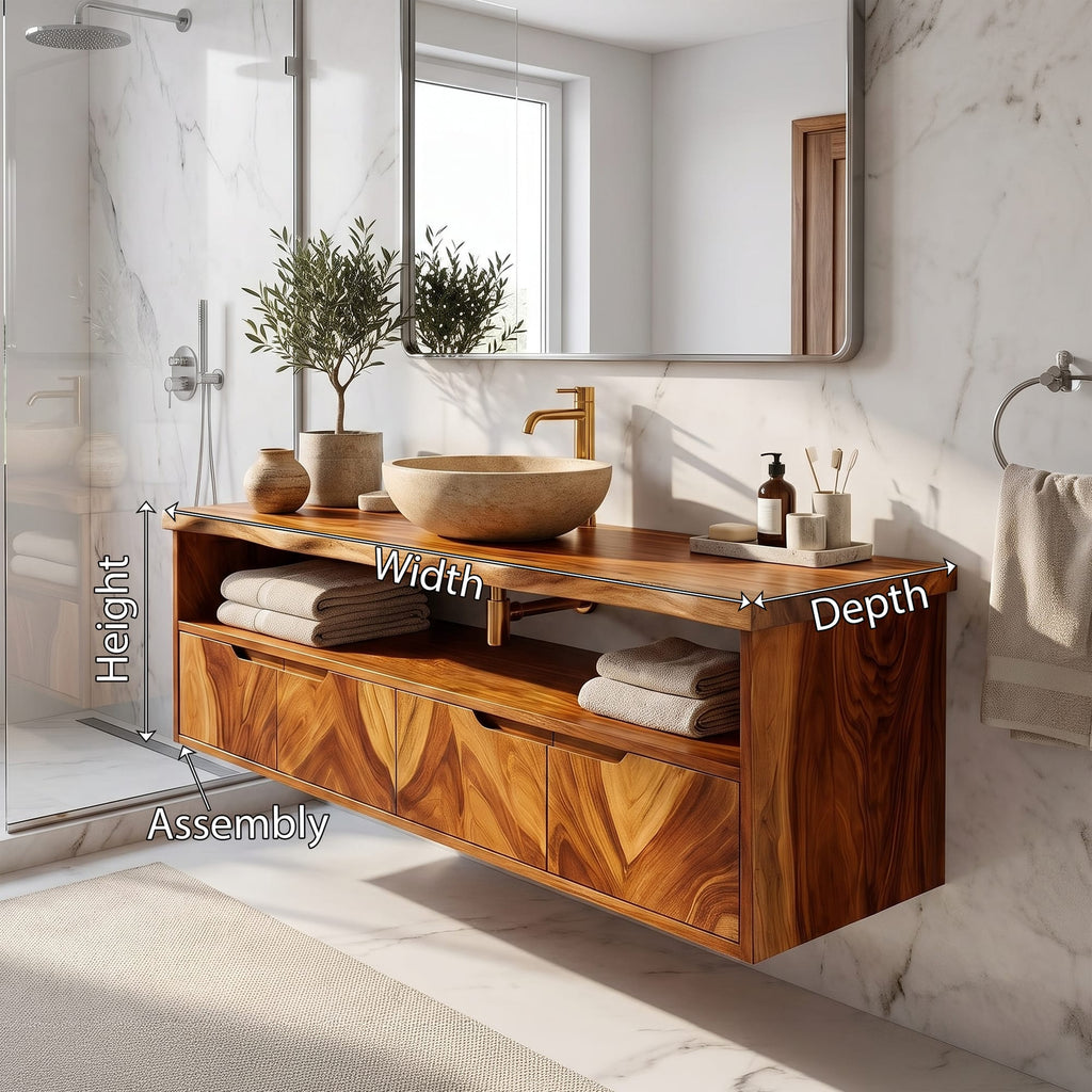 Mediterranean Floating Bathroom Cabinet Villa Bathroom, solid wood, built to order