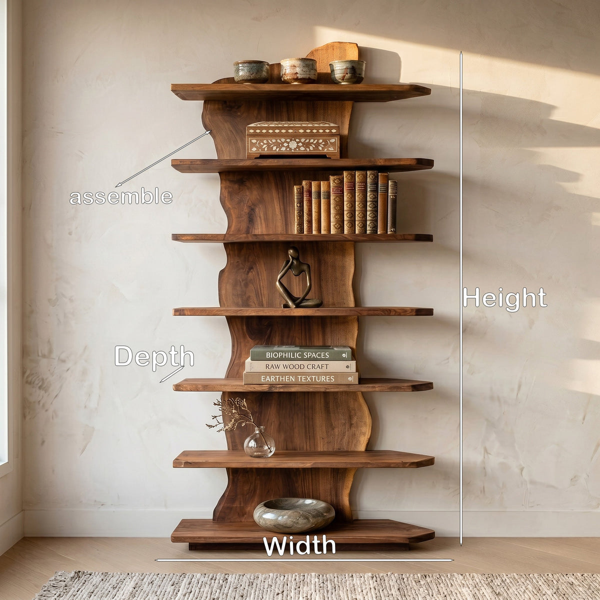 Organic Natural Standing Shelf, solid wood, built to order