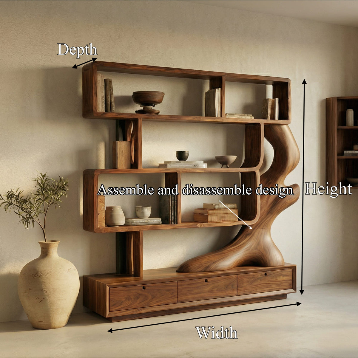 Contemporary Bookcase with Storage, solid wood, built to order