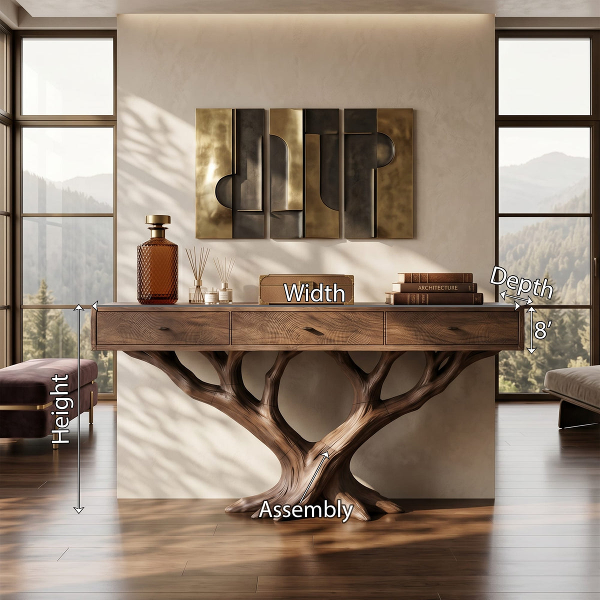 Branch Base Console Table Designer Residence, solid wood, built to order