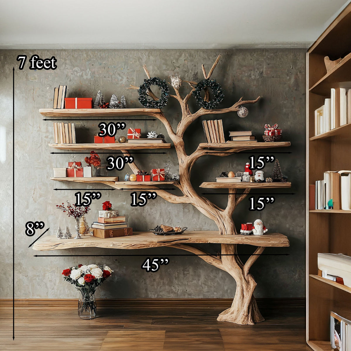 Tree Branch Shelf Driftwood Bookshelf Decor, solid wood, built to order