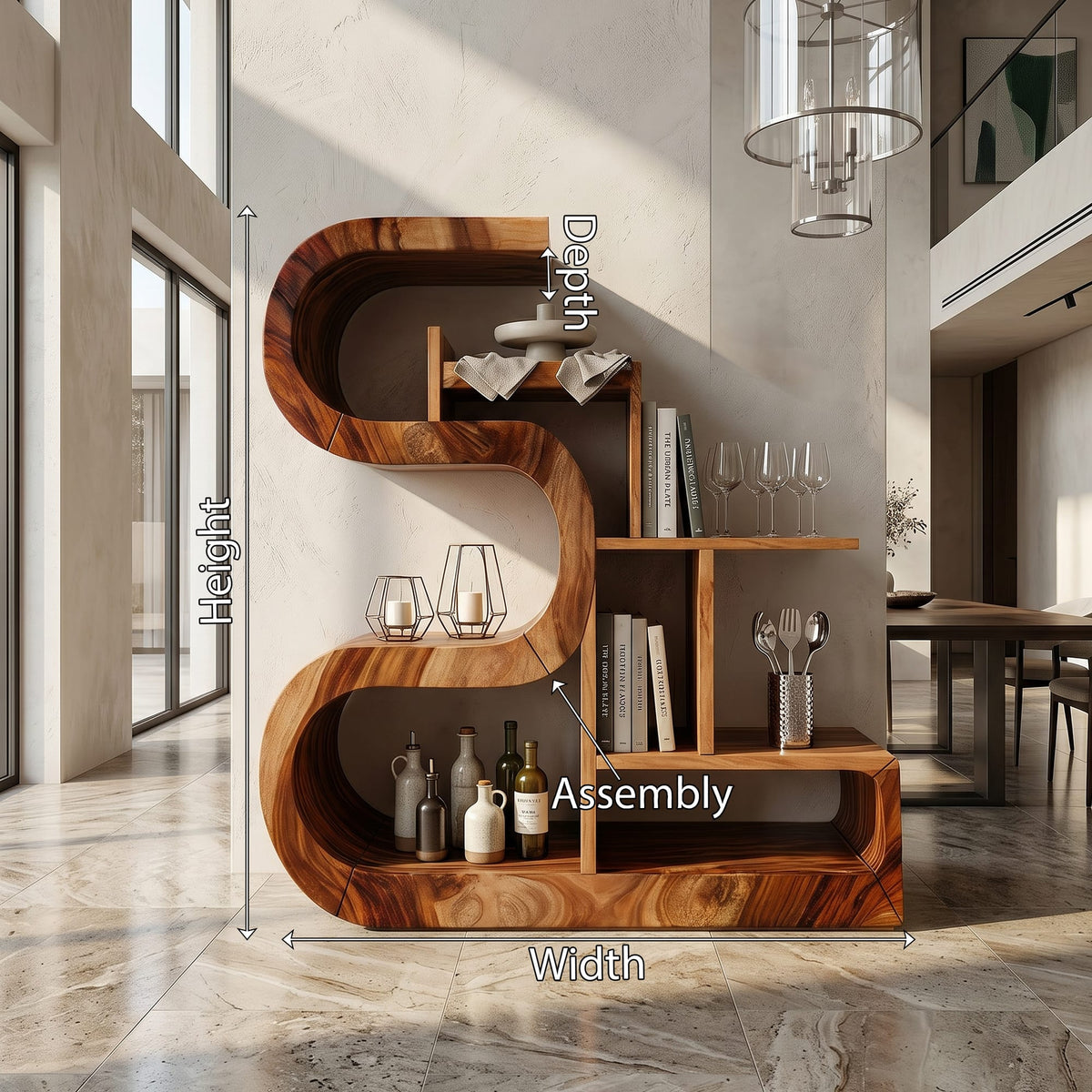 S-shaped Wooden Storage Shelf, solid wood, built to order