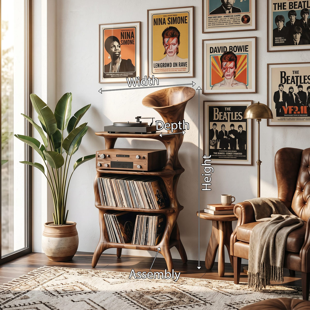 Mid Century Vinyl Cabinet, solid wood, built to order