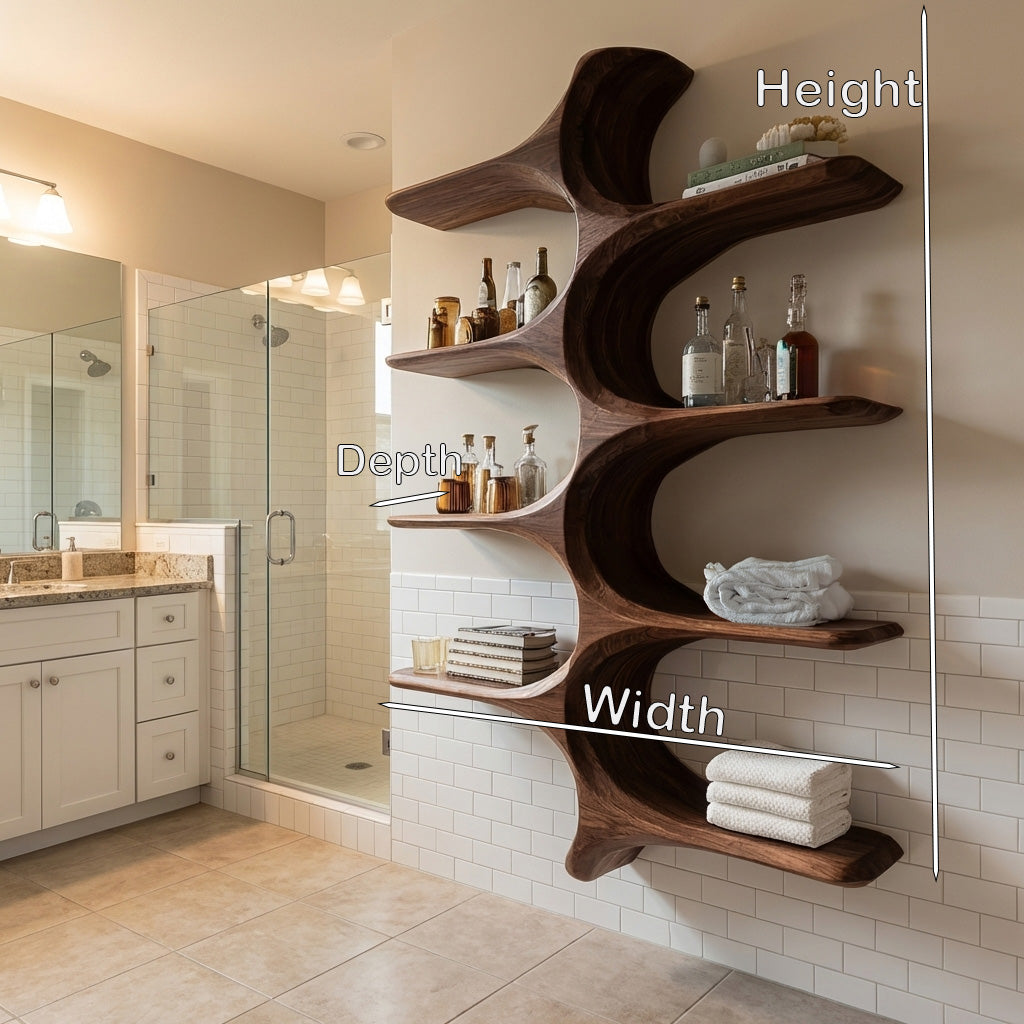 Organic Sculptural Natural Bathroom Shelf for Spa, solid wood, built to order, view 8