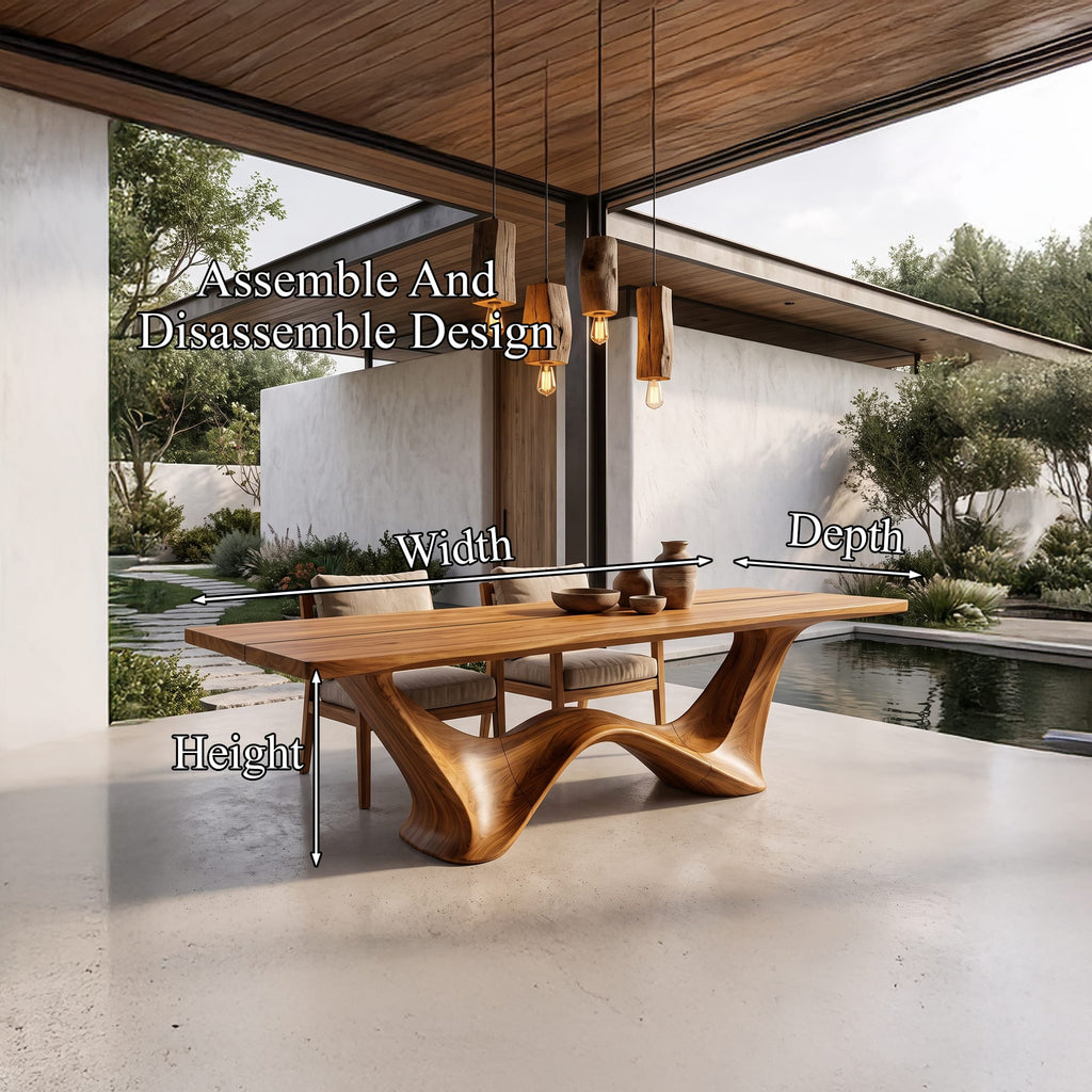 Contemporary Dining Table with Architectural Wave Design, solid wood, built to order