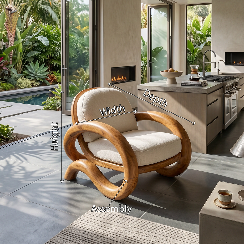 Contemporary Curved Lounge Chair Villa Interior, solid wood, built to order, view 8