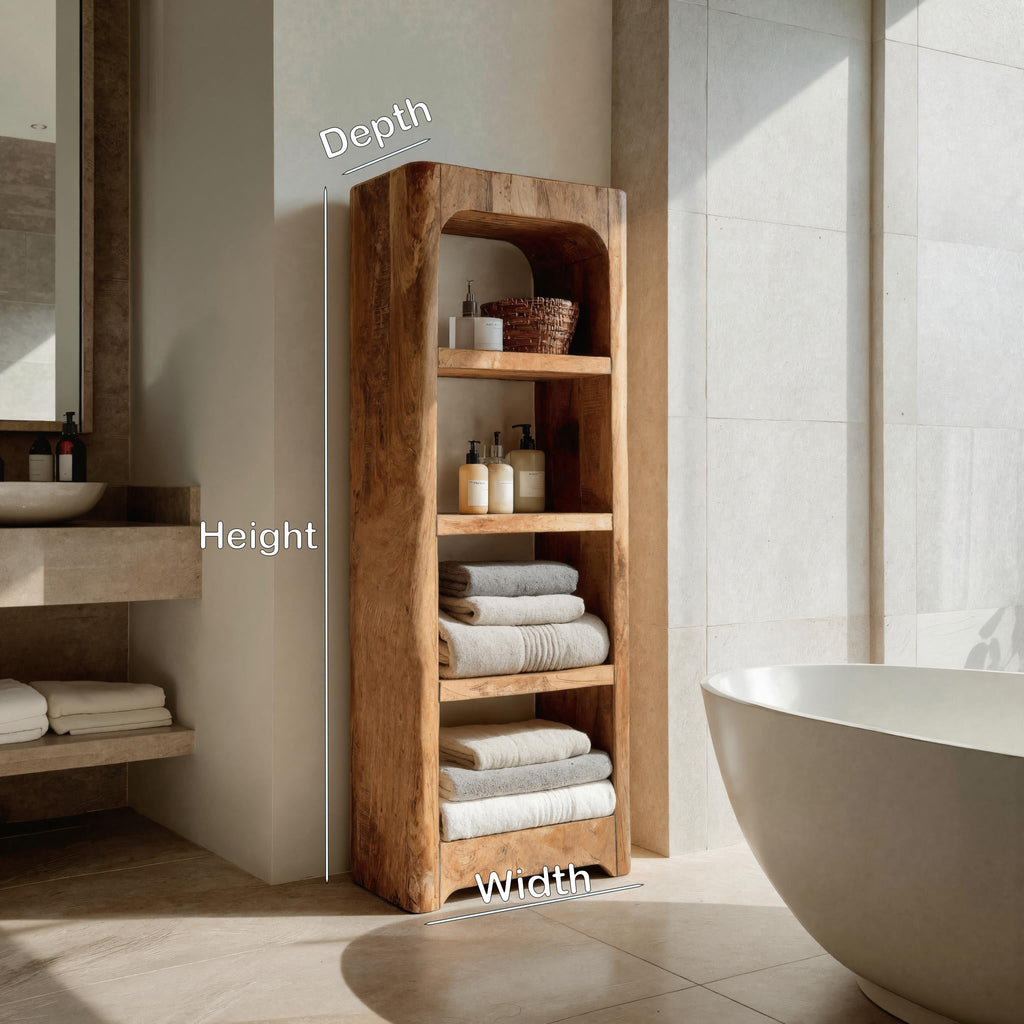 Handcrafted Bathroom Shelf with Four Tiers, solid wood, built to order