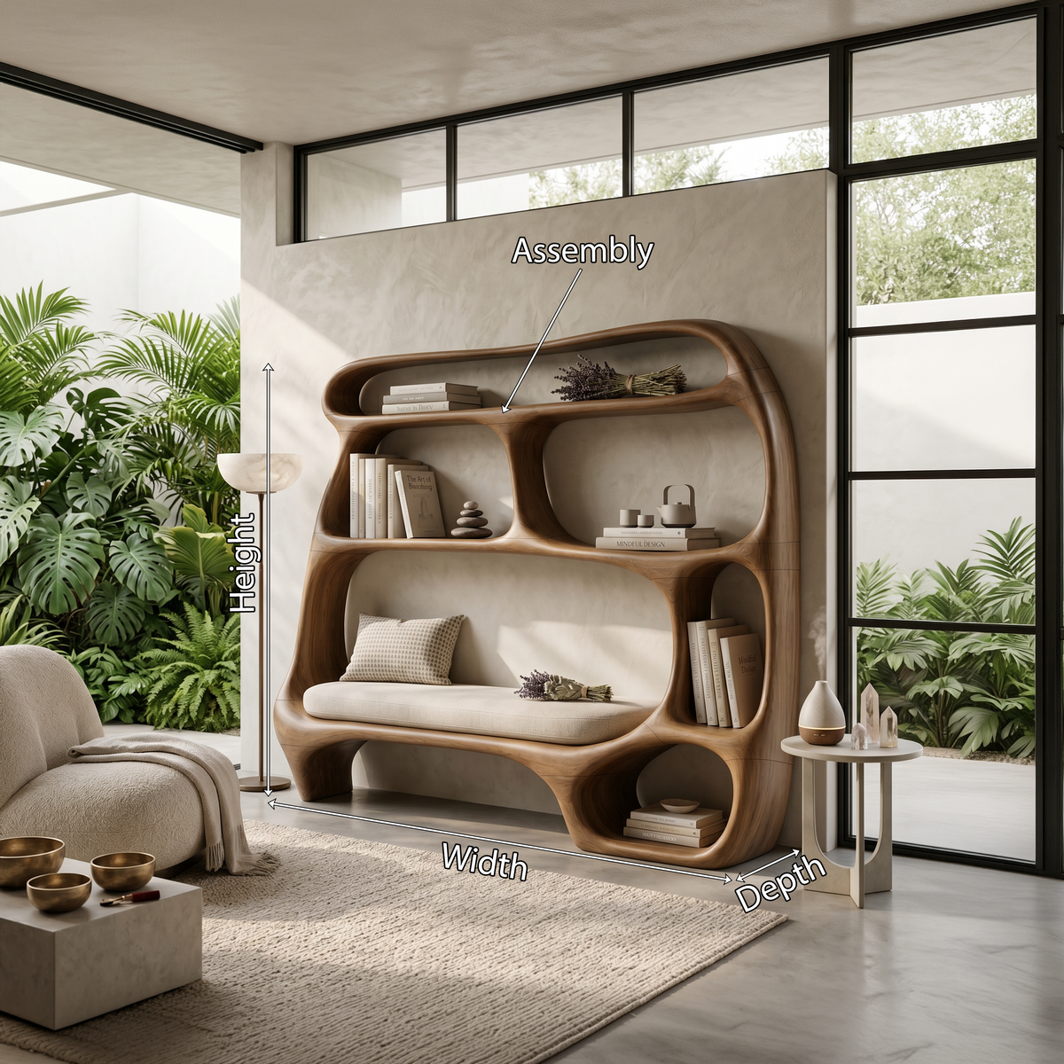 Contemporary Organic Bookshelf, solid wood, built to order, view 8