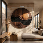 Modern Circular Landscape Wall Art, solid wood, built to order