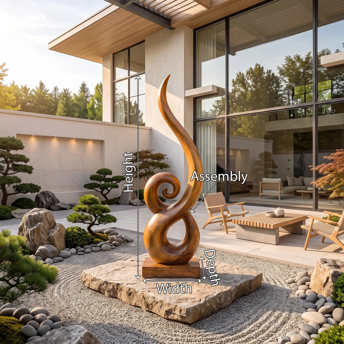 Japandi Abstract Swirl Wooden Sculpture, solid wood, built to order, view 8