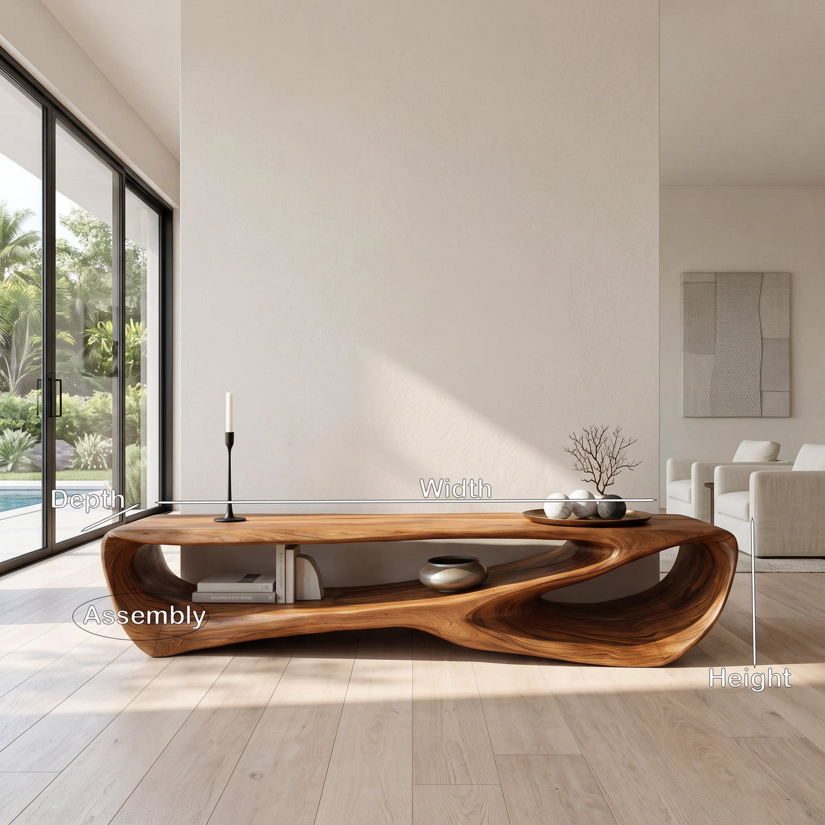 Minimal Curved TV Console, solid wood, built to order, view 8