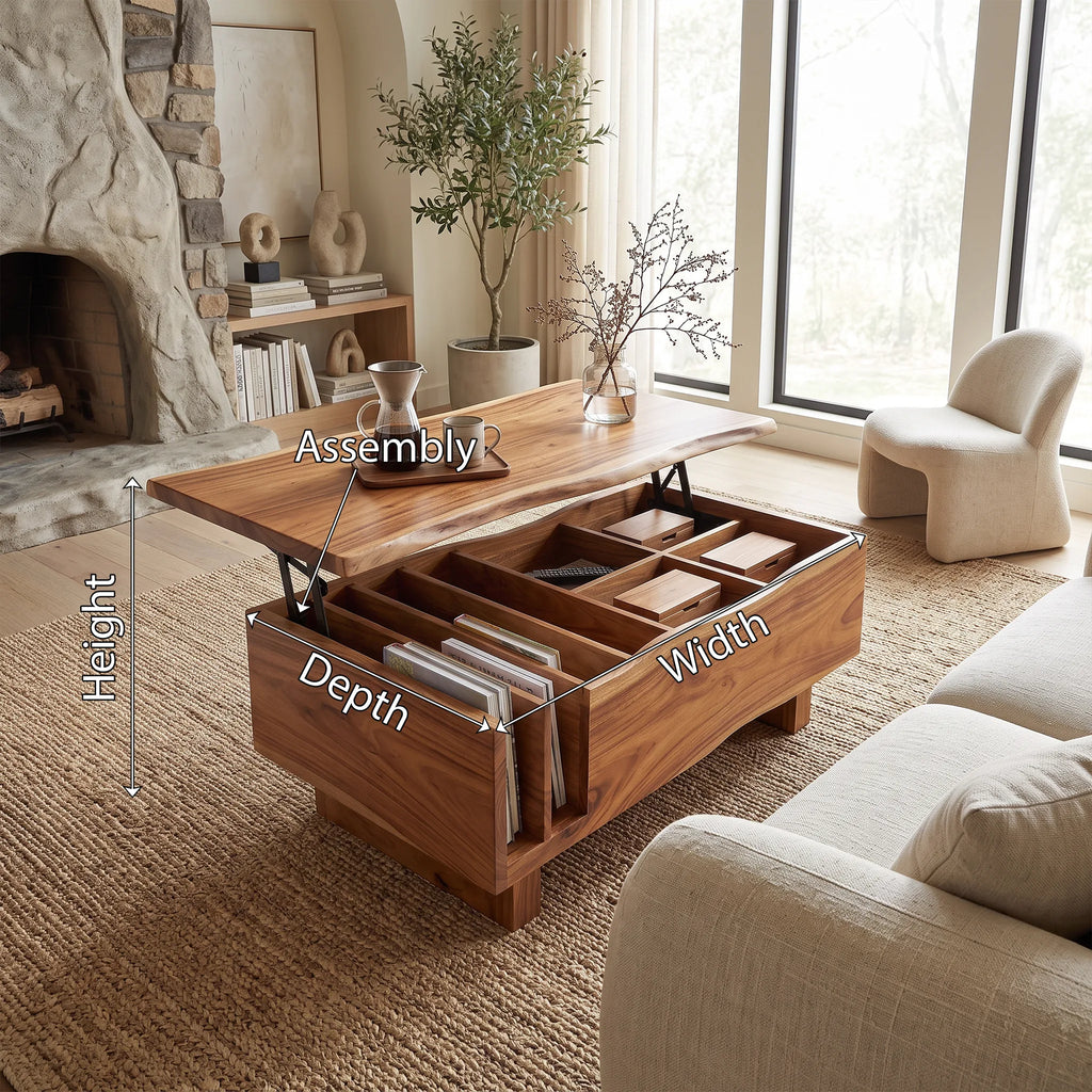 Organic Modern Lift Top Coffee Table Reading Lounge, solid wood, built to order, view 2