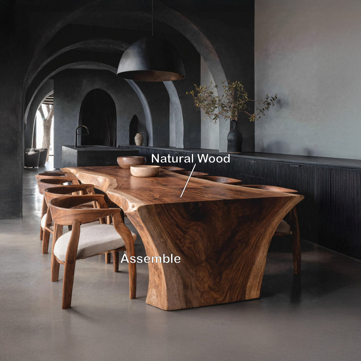 Organic Wooden Dining Table with Live Edge, solid wood, built to order
