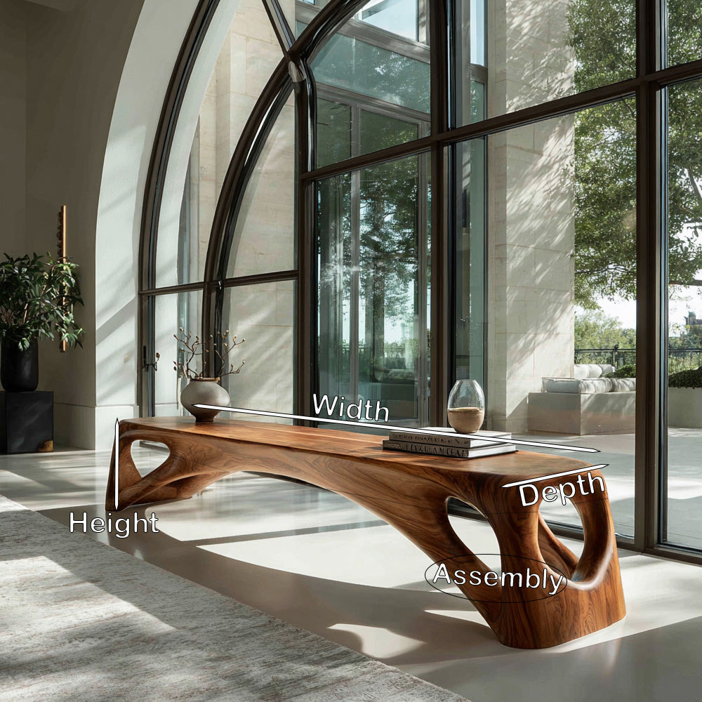 Organic Wooden Bench Hollow Design, solid wood, built to order