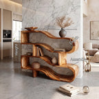 Modern Architectural Display Shelf with Floating Curves, solid wood, built to order