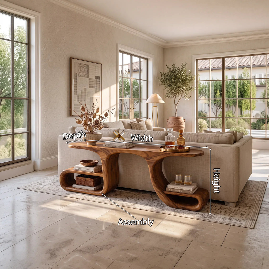 Contemporary Flowing Console Table, solid wood, built to order