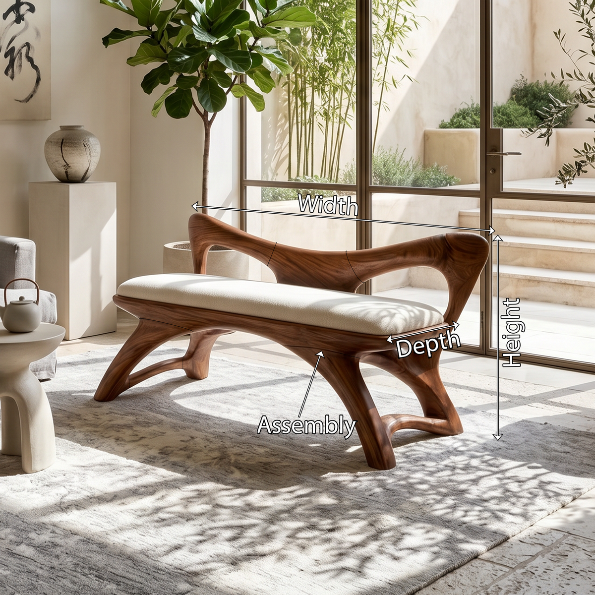 Organic Modern Bench Entryway, solid wood, built to order, view 8