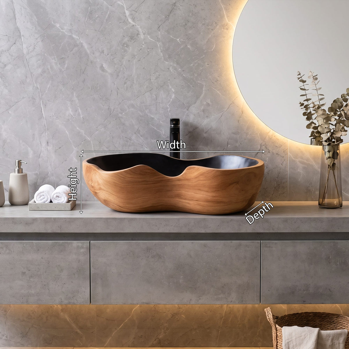 Mid Century Handcrafted Wash Basin, solid wood, built to order