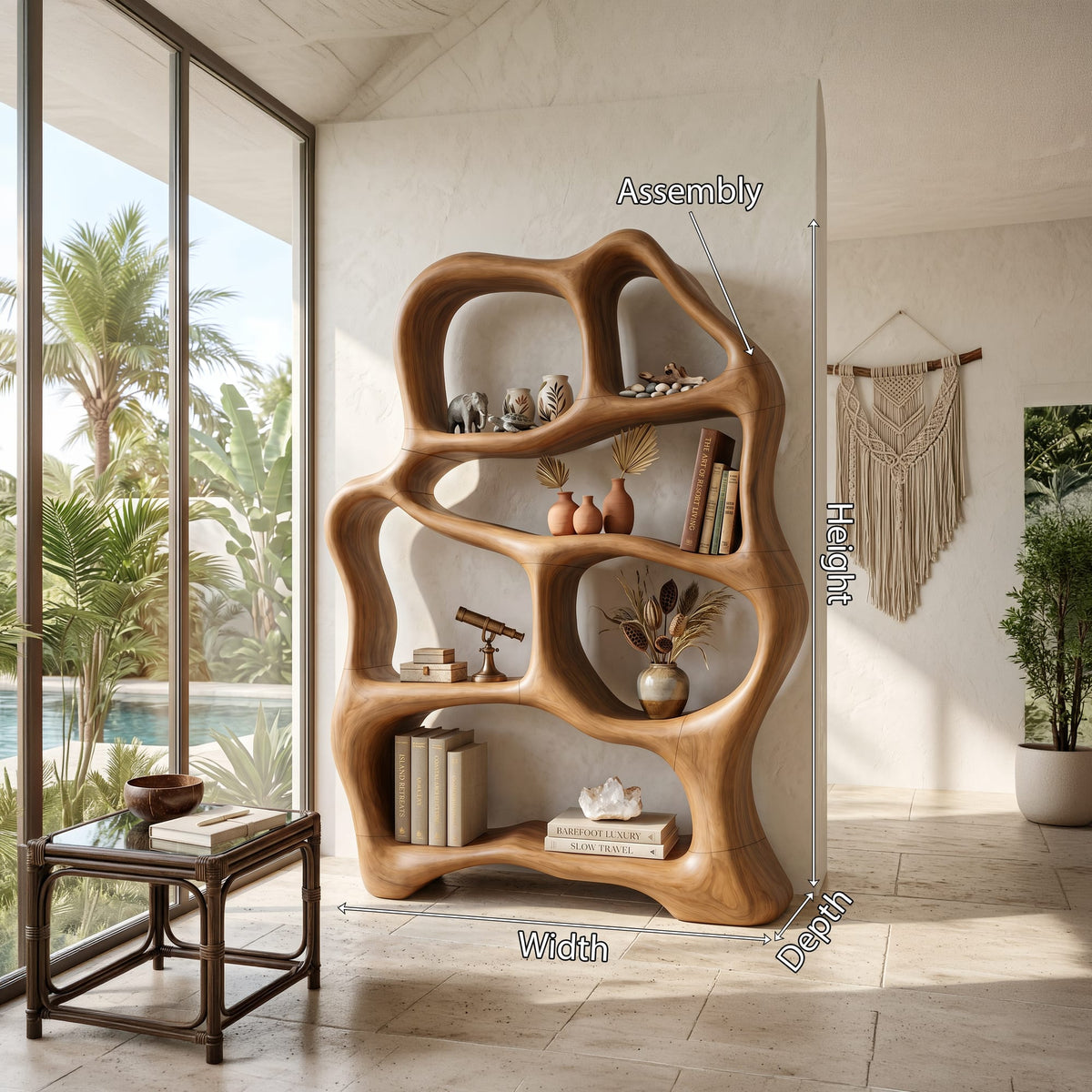 Organic Flow Bookcase for Cozy Reading Corner, solid wood, built to order